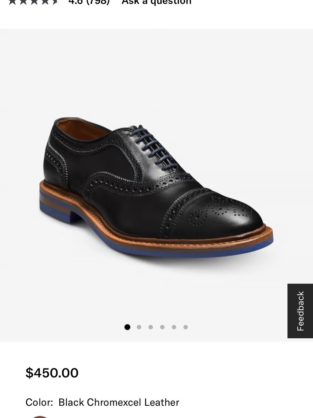 Allen Edmonds Black Wingtip Oxford with Blue Sole and Tan Welt